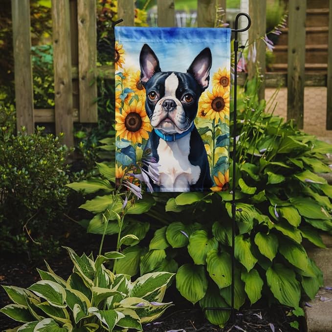 Caroline's Treasures DAC6036GF Boston Terrier in Sunflowers Garden Flag Mailbox Flag Decorative Yard Flag Banner Outside Patio Artwork Yard Flower Beds, Garden Size, Multicolor