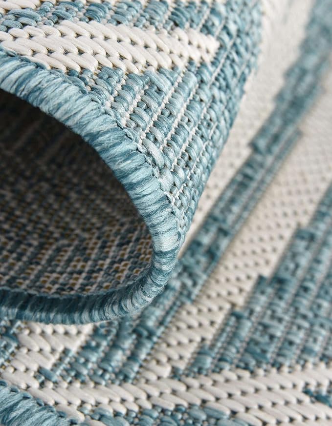 Unique Loom Outdoor Botanical Collection Area Rug - Palm (10' 8" Round, Light Aqua/ Ivory)