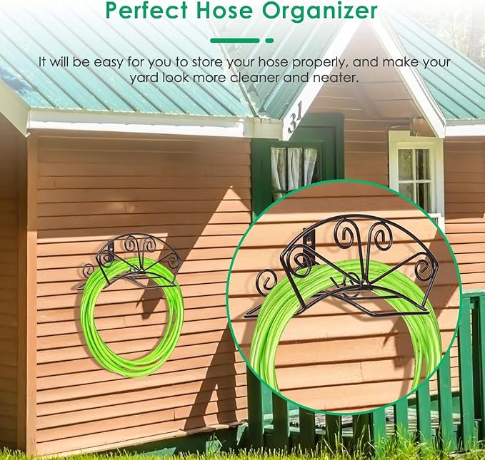 TomCare Garden Hose Holder Extra Large Water Hose Holders Holds 160 FT Hoses Heavy Duty Metal Hose Hanger Wall Mount Decorative Garden Hoses Storage Organizer Reels for Outside Yard, Bronze