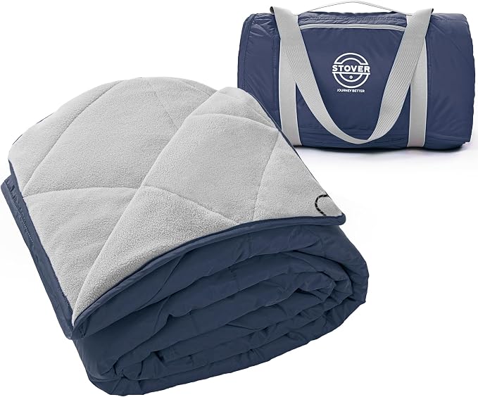 STOVER Large Waterproof Outdoor Stadium Blanket- Extra Thick Soft Fleece Camping Blanket for Travel, Picnics, Sports, Dogs 79"x55", Warm, Windproof, Sand-Proof, Lightweight, Packable (Victory Blue)