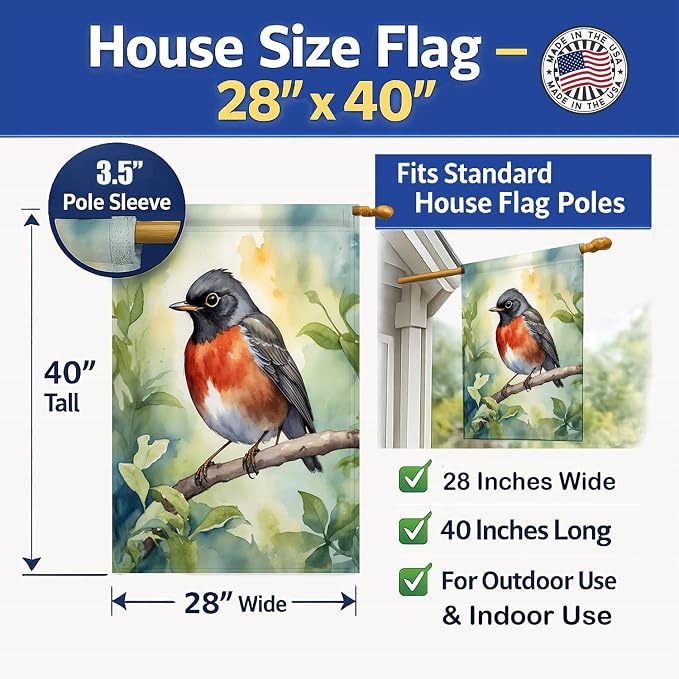 Caroline's Treasures Wisconsin American Robin House Flag Large Porch Sleeve Pole Decorative Outside Yard Banner Artwork Wall Hanging, Polyester, House Size, Multicolor