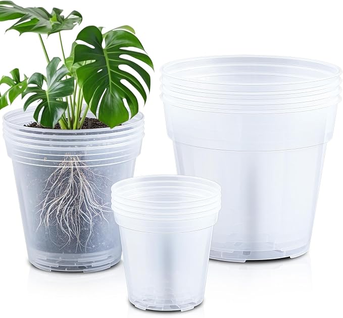 Vesici 12 Pcs 5/7/9 Inch Large Thickened Clear Nursery Pots Variety Pack Plant Pots with Drainage Holes Planters for Indoor Plants Flexible Transparent Plastic Plant Bottle Succulents
