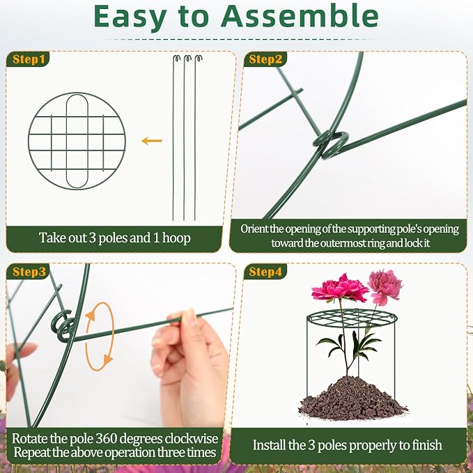 NNG 6 Pack Peony Cages and Supports 12 x 16 Inch Grow Through Plant Supports for Outdoor Plants,Plant Brace Flower Support Rings Hoops for Vegetables,Rose,Tomato,Orchids