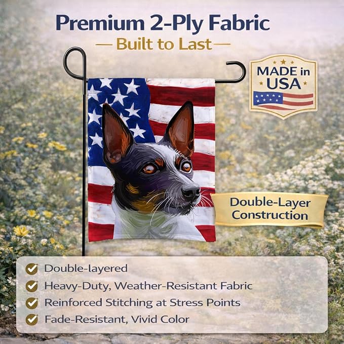 Caroline's Treasures CK6737GF Tenterfield Terrier American Flag Garden Flag Mailbox Flag Decorative Yard Flag Banner Outside Patio Artwork Yard Flower Beds, Garden Size, Multicolor
