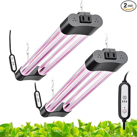 Hlite LED Grow Light 16 inch, Hanging Full Spectrum Linkable 2 Pack | Linkable Plant Grow Lights for Indoor Plants, Auto On/Off Timer, Seed Starting to Bloom, Plug and Hanging, Pinkish White