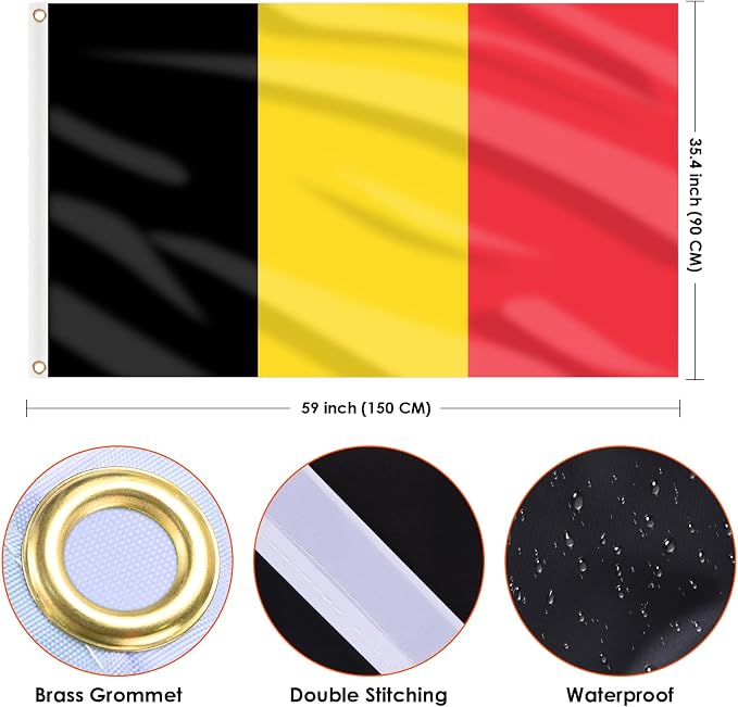 AhfuLife 2 Pcs Belgium Flag Belgian Flag 3x5 Ft, Large Belgian National Flags - Double Side with Brass Eyelets for Belgium Party Decorations, Bar Garden Street Decoration Indoor Outdoor
