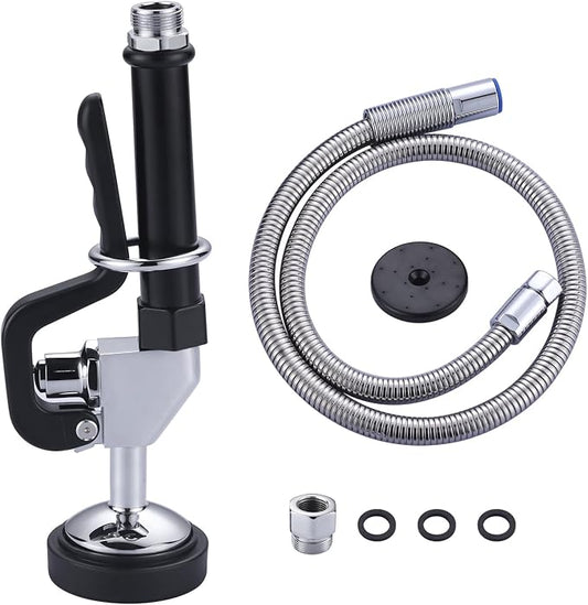 Commercial Sink Sprayer Valve with Hose: iVIGA 45" Flexible Stainless Steel Commercial Kitchen Spray Hose - 1.3 & 3.85 GPM High Pressure Pre Rinse Spray Nozzle - Black 7/8"-20UNEF Handle Assembly