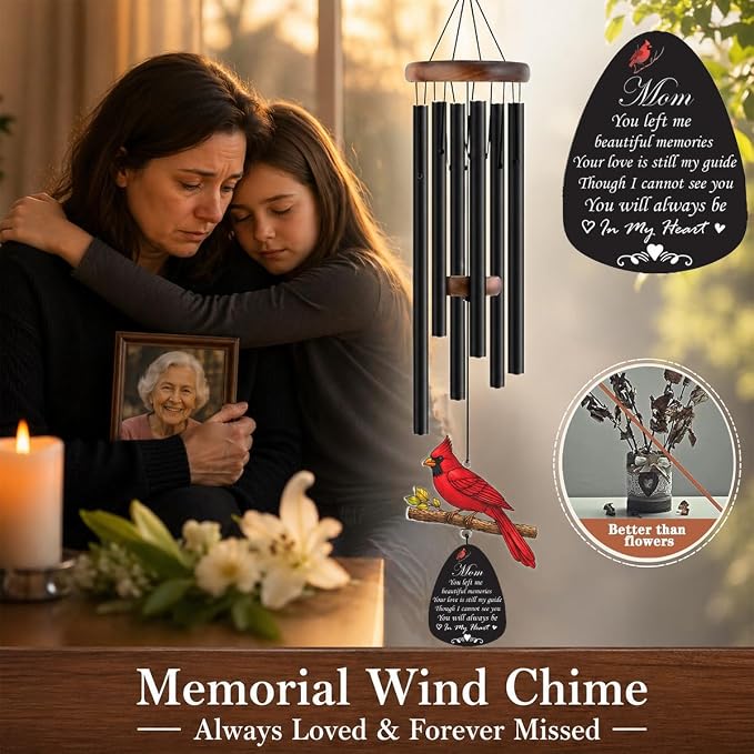 Memorial Gifts for Loss of Mom, 37'' Wind Chimes in Memory of a Loved One, Sympathy Gifts for Loss of Mother, Condolence Bereavement Remembrance Gift in Memory Mom, Large Cardinal Windchimes Outside