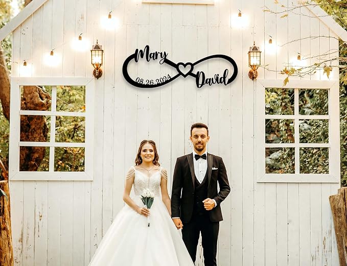 Wedding Gifts for Couples 2025 | Personalized Couples Gift for Her | Anniversary Wedding Date Sign | Gold Wall Decor | Bridal Shower Gift | Infinity Sign