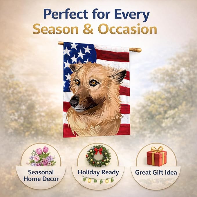 Caroline's Treasures CK6531CHF Garafian Shepherd Dog American Flag House Flag Large Porch Sleeve Pole Decorative Outside Yard Banner Artwork Wall Hanging, Polyester, House Size, Multicolor