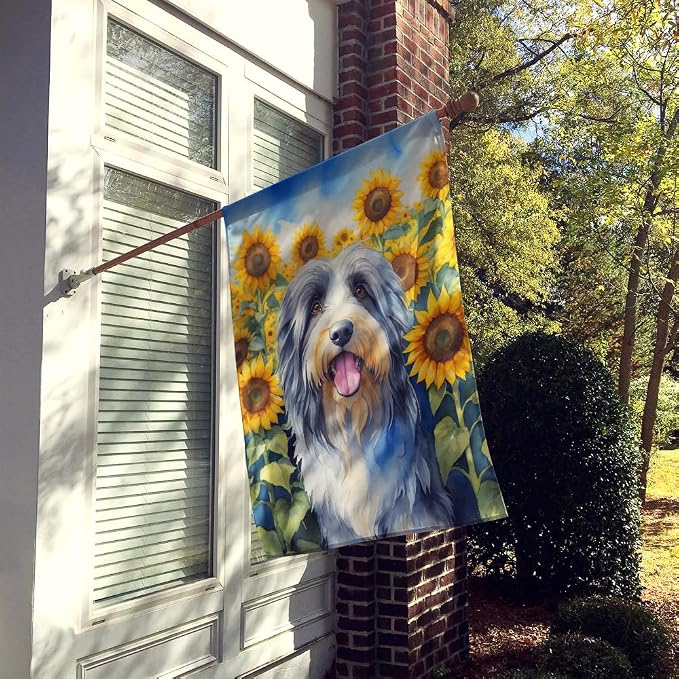 Caroline's Treasures DAC6020CHF Bearded Collie in Sunflowers House Flag Large Porch Sleeve Pole Decorative Outside Yard Banner Artwork Wall Hanging, Polyester, House Size, Multicolor