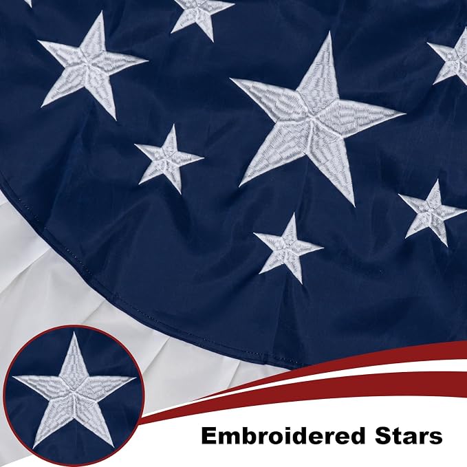 American Bunting Flags Outdoor 3x6 ft, Heavy Duty Embroidered Flag Buntings for Outside Use, Patriotic Bunting Banner US Pleated for 4th of July 250th Anniversary