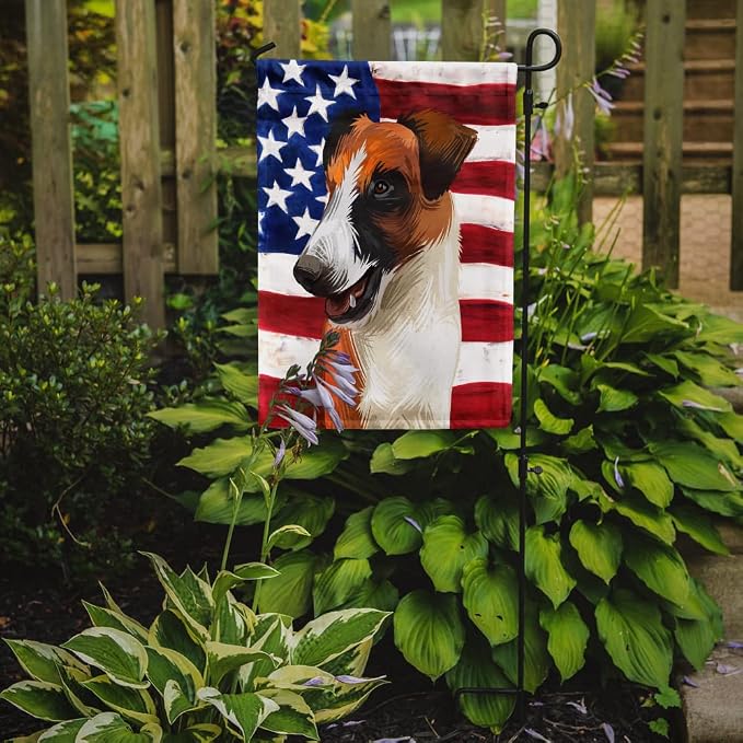 Caroline's Treasures CK6528GF Fox Terrier Smooth Dog American Flag Garden Flag Mailbox Flag Decorative Yard Flag Banner Outside Patio Artwork Yard Flower Beds, Garden Size, Multicolor