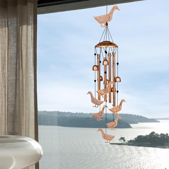 GDNSFIT Duck Wind Chimes for Outside, Metal Windchimes Outdoors, Duck Gifts for Women/Men, Memorial/Birthday Gifts, Garden Decor for Outside, Patio or Yard, Durable Chimes for Outdoors