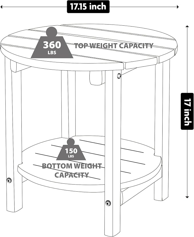 LZRS Round Adirondack Side Table Double End Table, Outdoor Side Tables for Patio, Backyard,Pool, Indoor Companion, Easy Maintenance & Weather Resistant(Teak)