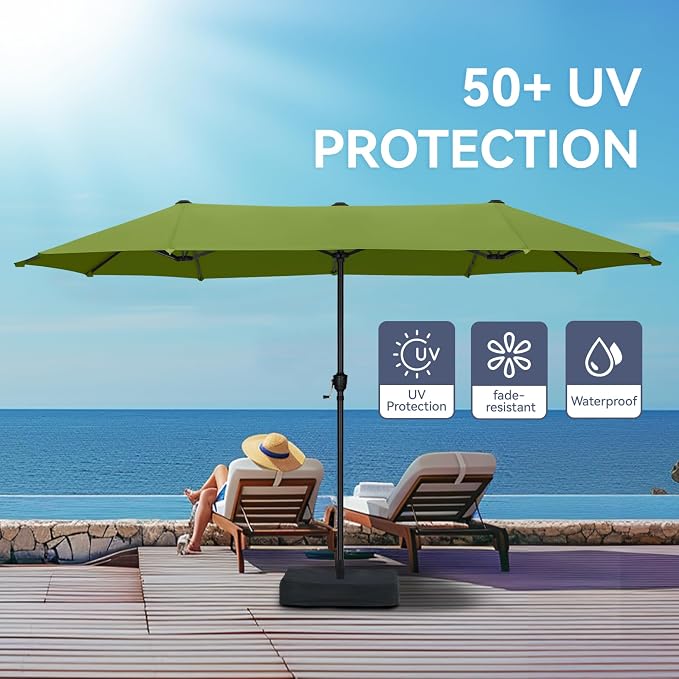 GREEN PARTY 13ft Rectangle Patio Umbrella, Double Sided Outdoor Table Umbrella with Crank & 1.5" Pole, Large Market Umbrella for Poolside Garden Deck Backyard, Lime
