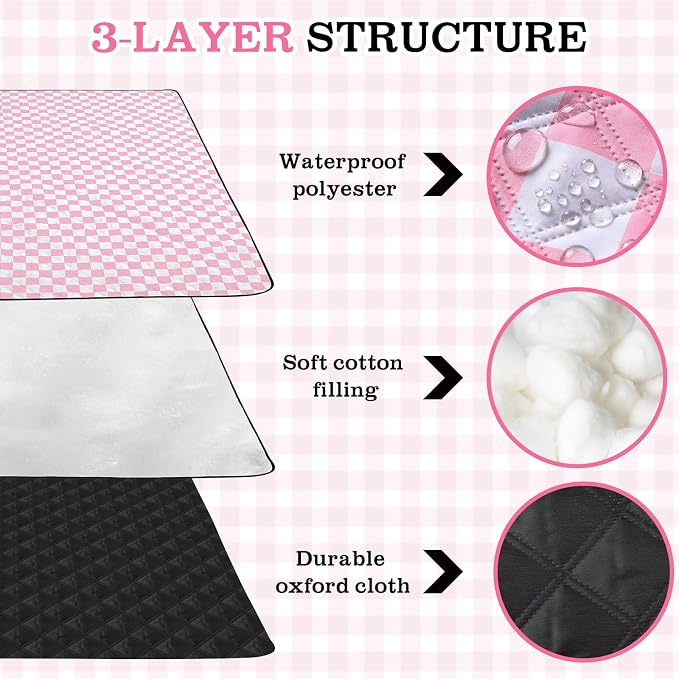 Nuanchu Checkered Picnic Blanket Extra Large Outdoor Blanket Sandproof 80"x80" Waterproof Portable Machine Washable 3 Layer Thick Gingham Picnic Mat for Beach Camping Park Grass Travel (Light Pink)