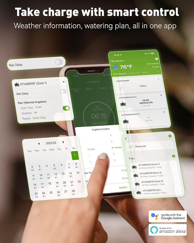 RAINPOINT 4 Zone WiFi Sprinkler Timer Without hub, 2027 New Version for Garden Hose, Outdoor Hose Water Timer with Brass Ports, APP & Voice Custom Irrigation Programs