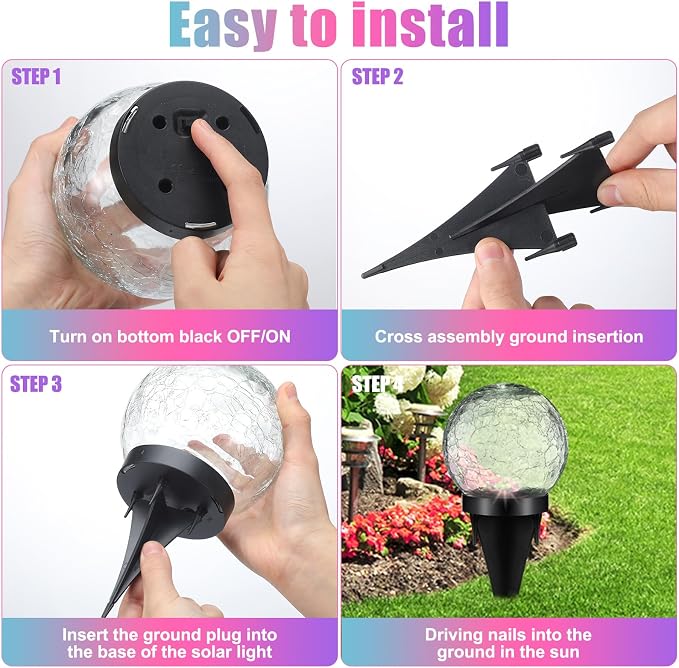 Glooglitter 6 Pcs Extra Large Solar Globes Lights Outdoor Cracked Glass Ball Solar Light Multi Color Pre Lit Crystal Waterproof Lawn Globes for Yard Landscape Garden Decor (4.72")