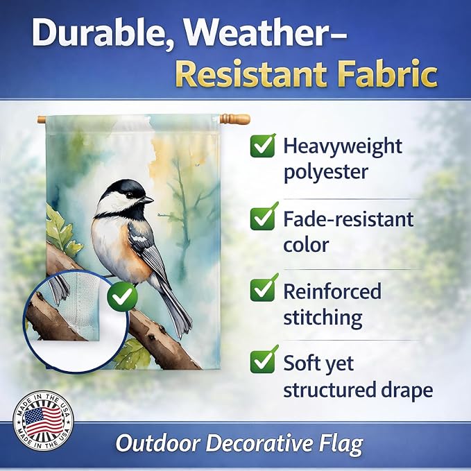 Caroline's Treasures Massachusetts Blackcapped Chickadee House Flag Large Porch Sleeve Pole Decorative Outside Yard Banner Artwork Wall Hanging, Polyester, House Size, Multicolor