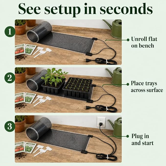 Seedling Heat Mat 11" x 60" - Large Propagation Plant Heating Pad for Multiple Seed Trays, Germination, Rooting Cuttings, Greenhouse and Indoor Gardening, Made in USA