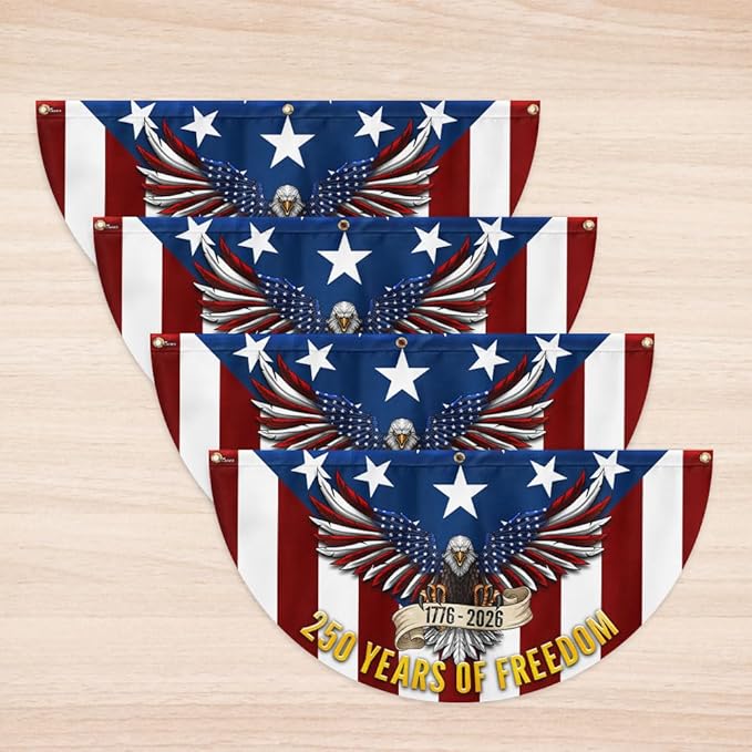 American Flag-250 Years of Freedom Non-Pleated Fan Flag Patriotic Eagle Bunting, 1.5x3 ft, 1 Pack-USA Premium Polyester