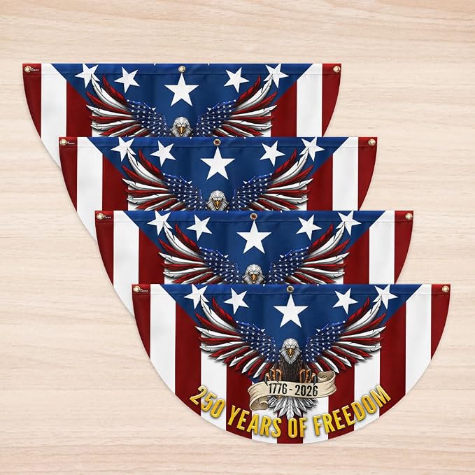 American Flag-250 Years of Freedom Non-Pleated Fan Flag Patriotic Eagle Bunting, 3x6 ft, 1 Pack-USA Premium Polyester
