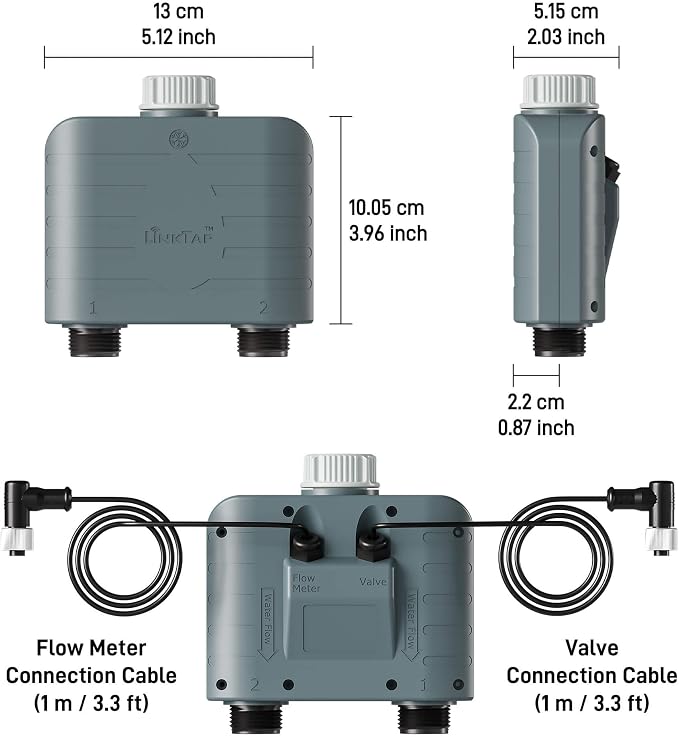 LinkTap T1 Smart Water Timer (Requires Gateway), 2-Outlet Sprinkler Timer, Ideal for Drip Irrigation, Weather Adaptive, Advanced Flow Monitoring, Better Range Than WiFi, IP66, Alexa