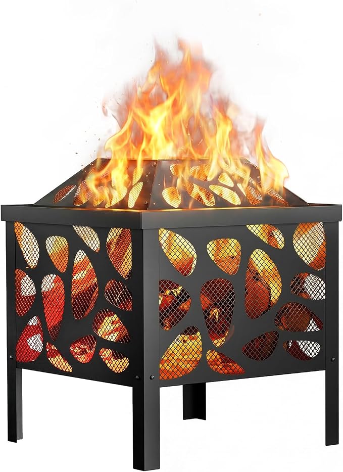 15.7 inch Small Fire Pit for Outside, Outdoor Wood Burning Fire Pit | Anti-Spark Mesh Guard, Small Bonfire Pit ,Firepit Bowl for Patio Camping Backyard Deck Picnic Porch