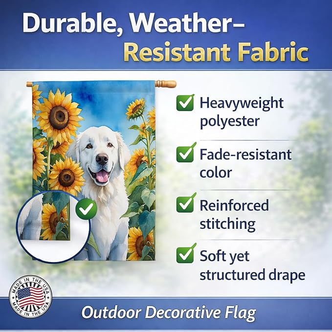 Caroline's Treasures DAC6108CHF Kuvasz in Sunflowers House Flag Large Porch Sleeve Pole Decorative Outside Yard Banner Artwork Wall Hanging, Polyester, House Size, Multicolor