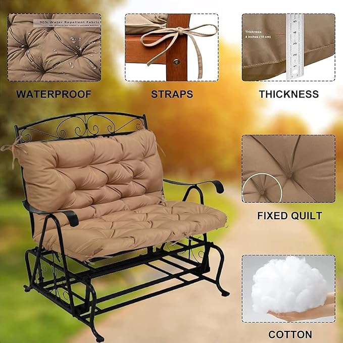 Swing Cushion Replacement Outdoor Porch Waterproof Bench Cushion 2-3 Seater Washable Bench Replacement Cushions for Outdoor Patio Porch Swing Cushions