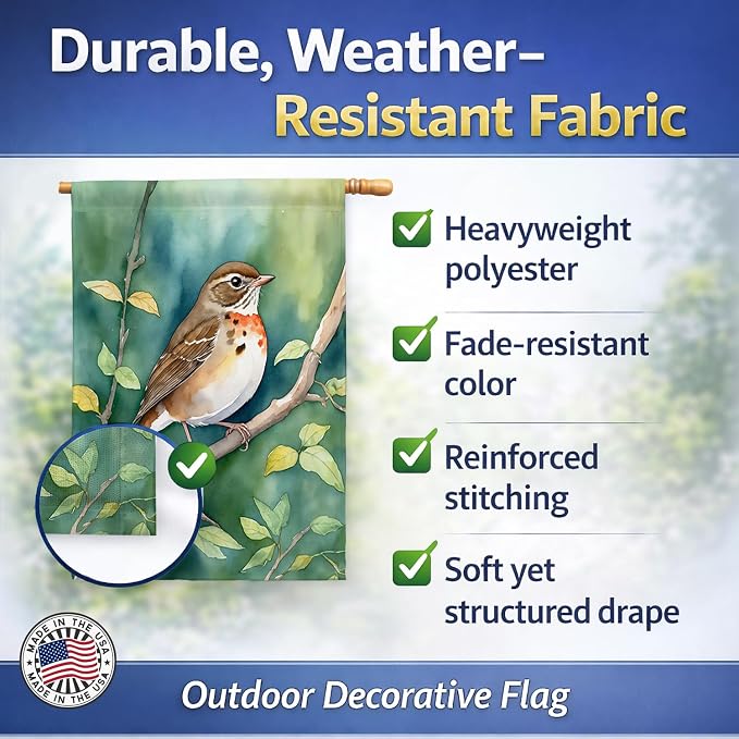 Caroline's Treasures Vermont Hermit Thrush House Flag Large Porch Sleeve Pole Decorative Outside Yard Banner Artwork Wall Hanging, Polyester, House Size, Multicolor