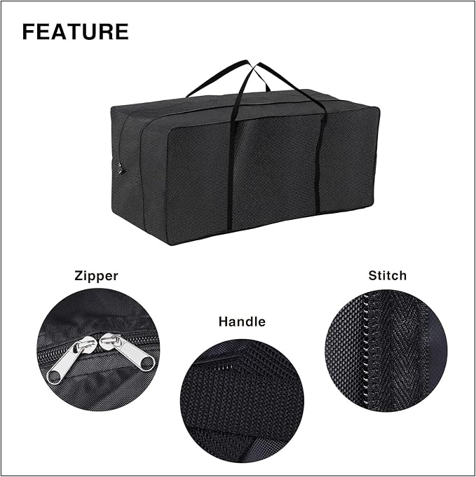 Turtle Life Cushion Storage Bag, Outdoor Patio Heavy Duty Upgrade Adjustable Storage Bag with Zipper and Handle, Black, Width Could Enlarged 8inch
