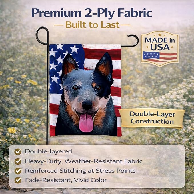 Caroline's Treasures CK6410GF Australian Cattle Dog American Flag Garden Flag Mailbox Flag Decorative Yard Flag Banner Outside Patio Artwork Yard Flower Beds, Garden Size, Multicolor