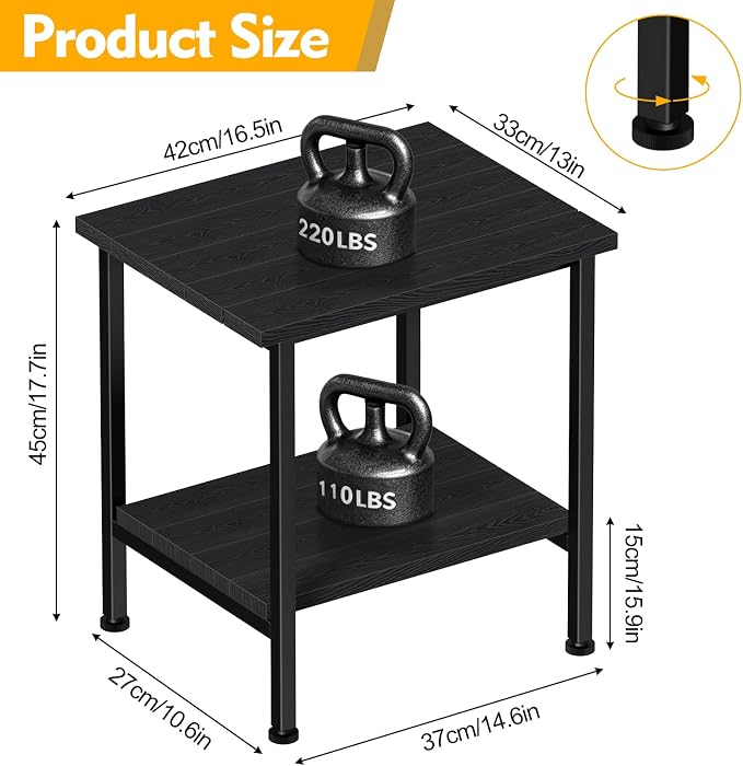 NANANARDOSO 2 Tier Outdoor Side Table with Storage, Adirondack Square Weatherproof End Table for Patio, Garden, Backyard, Porch, Deck, Balcony, Poolside-Black