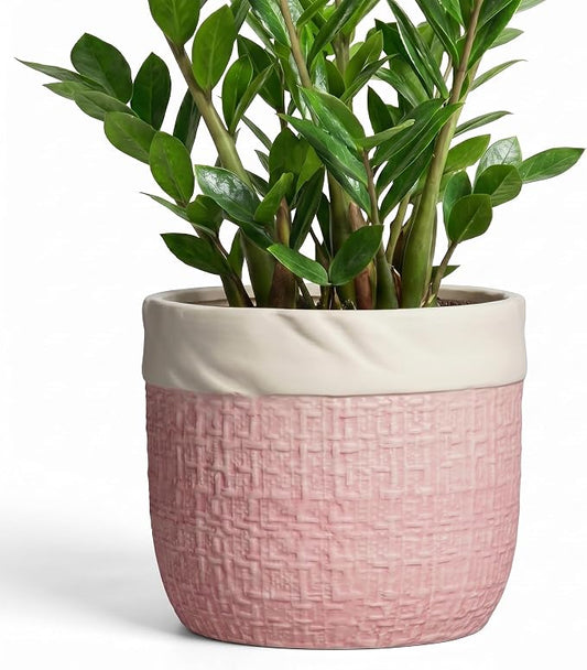 9.8 Inch Plant Pot - Ceramic Planter with Drainage Hole and Plug, Round Boho Planters for Indoor Plants Outdoor, Ceramic Flower Pots, Balcony Office Decor, Gifts for Plant Lovers, Pink