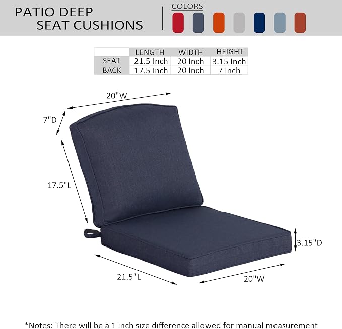 20"x21.5" Outdoor Deep Seat Patio Cushions Set of 1, Outdoor Chair Cushions Bottom Resilient Foam Filling Water-Resistant UV Resistant Weather Resistant with YKK Zippers,Sky