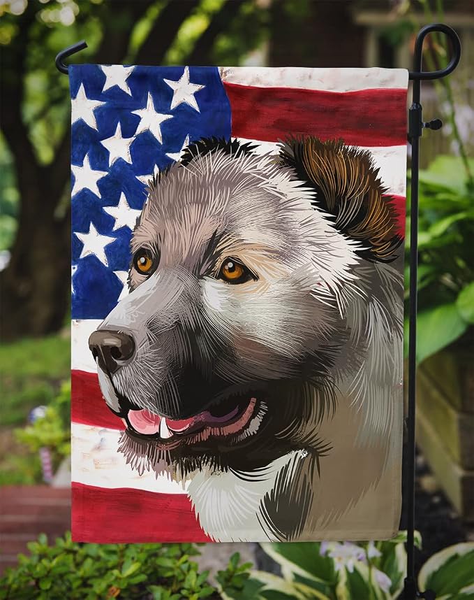 Caroline's Treasures CK6408GF Armenian Gamper Dog American Flag Garden Flag Mailbox Flag Decorative Yard Flag Banner Outside Patio Artwork Yard Flower Beds, Garden Size, Multicolor