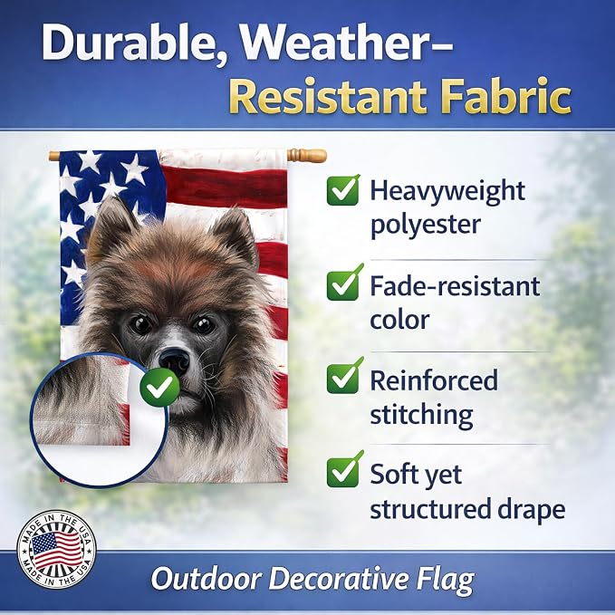Caroline's Treasures CK6510CHF Elo Dog American Flag House Flag Large Porch Sleeve Pole Decorative Outside Yard Banner Artwork Wall Hanging, Polyester, House Size, Multicolor