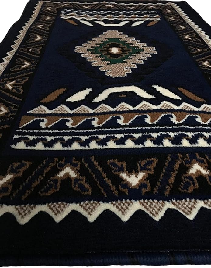 YHSF South West Native American Area Rug D143 - Easy Clean, Thick, Soft, Durable Tribal Indian Inspired Kingdom Design Runner Rug for Bedroom/Living Room & More - Navy Blue, 2 Feet x 3 Feet 4 Inches | Easy-Clean, Soft & Durable Tribal Rug for Living Ro...