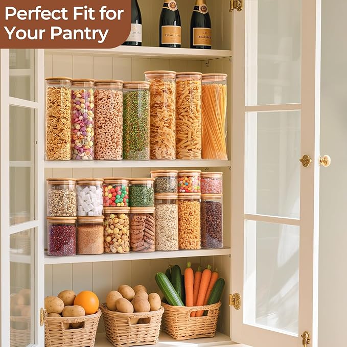 ComSaf Pasta Containers Storage 2 Qt, Spaghetti Container, 3 Pack Glass Jar | 11.3-inch Tall Glass Jar, BPA Free, Glass Storage Containers wtih Lids, Noodles, Cereal, Dry Food Storage, 70oz Pasta Holder