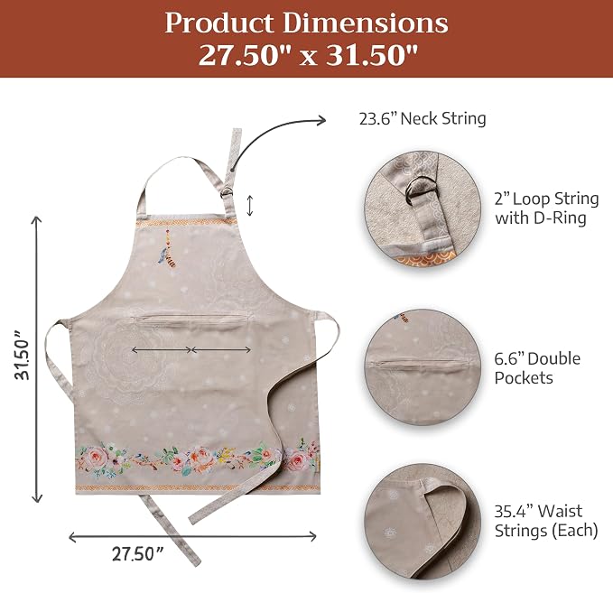 Maison d' Hermine Aprons for women with Pocket 100% Cotton (27.50"x31.50") | Adjustable Neck Strap & long ties Apron Men Chef Wedding Cooking Gardening Server Maid