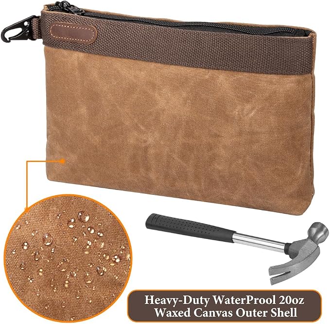 Waxed Canvas Tool Pouches 4 Pack – 11-Inch Heavy-Duty Zipper Tool Bags Set, Waterproof Utility Storage Pouches for Tools, Cables, Gear & Supplies – Rugged Tool Organizer Bags | Heavy Duty Zipper, Waterproof, Utility Organizer, Rugged Storage