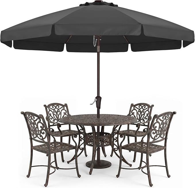ABCCANOPY 9ft Scalloped Patio Umbrella, Outdoor Table Umbrella with Tilt and Crank, Fiberglass Ribs Deck Umbrella for Patio, Pool, Garden, Picnic (Deep Gray)
