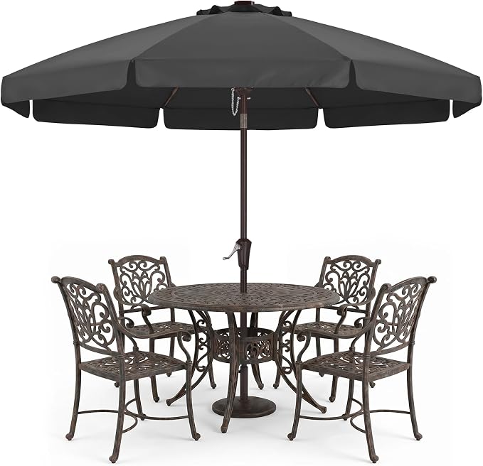ABCCANOPY 10ft Scalloped Patio Umbrella, Outdoor Table Umbrella with Tilt and Crank, Fiberglass Ribs Deck Umbrella for Patio, Pool, Garden, Picnic (Dark Gray)