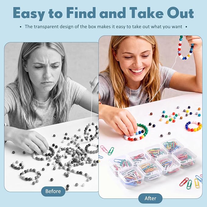 SATINIOR 300 Pcs Clear Plastic Beads Storage Containers Box Small Clear Boxes with Hinged Lid Plastic Case Mini Square Arts Crafts Storage Organizers for Small Items (1.7 × 1.7 × 0.8 Inch)