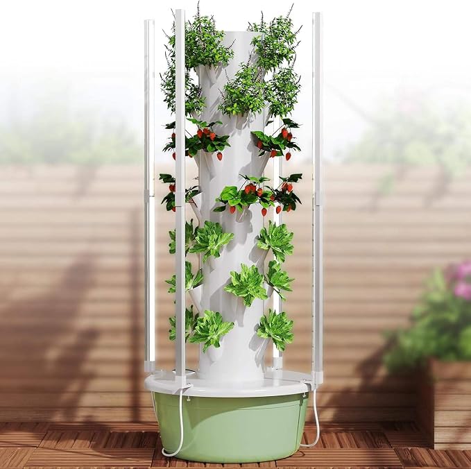 Hydroponic Growing Kit System, Tower Garden Hydroponic Tower with 4 LED Grow Lights, 7 Layer 28 Pots Planter, Indoor Herb Garden Planter for Lettuce, Veggies, and Fresh Greens
