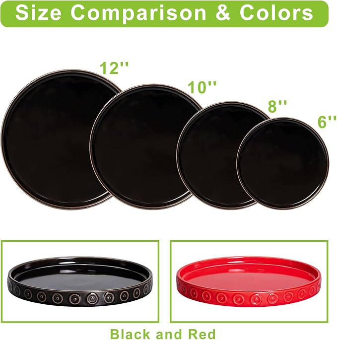 Eightpot 11.4 Inch Plant Pot Saucers, Plant Drip Trays for Indoor Outdoors, Round Ceramic Plant Saucer, Modern Plants Plates to Catch Water, Decorative Plants Dishes to Catch Water, Black