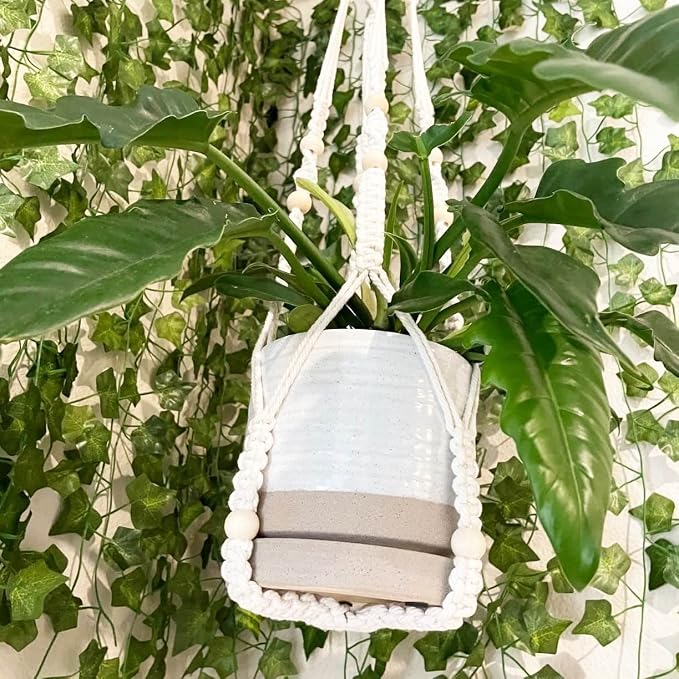HERDUK 6 + 8 Inch Plant Pots, Ceramic Planter Pot with Drainage Hole & Saucer, Indoor/Outdoor Cylinder Round Planter Pot, Cream & Beige