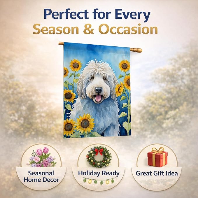 Caroline's Treasures DAC6107CHF Komondor in Sunflowers House Flag Large Porch Sleeve Pole Decorative Outside Yard Banner Artwork Wall Hanging, Polyester, House Size, Multicolor